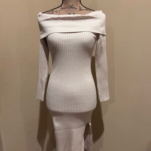 Steve Madden Off-Shoulder Ribbed Dress beige size small
